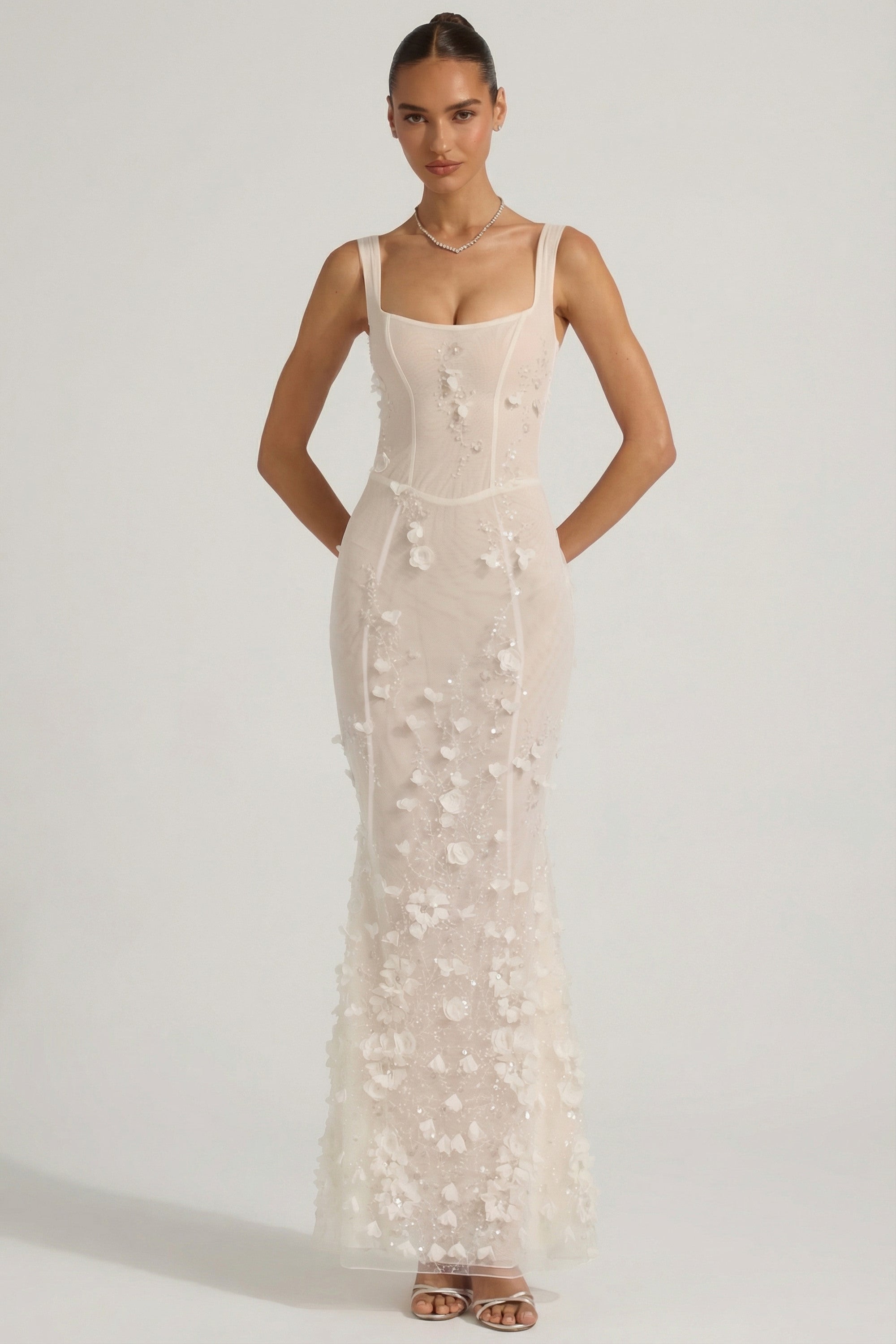 Embellished Appliqué Soft-Scoop Corset Gown