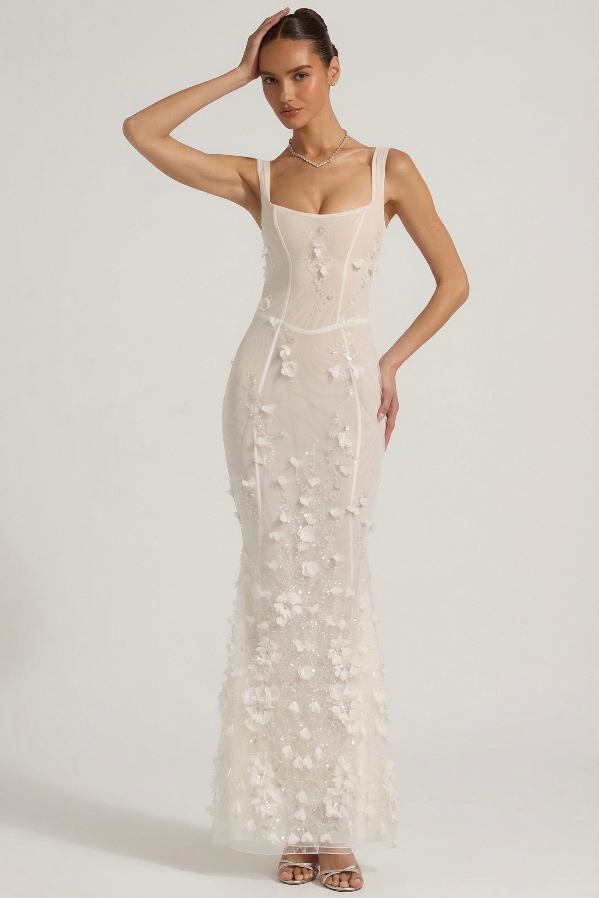 Embellished Appliqué Soft-Scoop Corset Gown