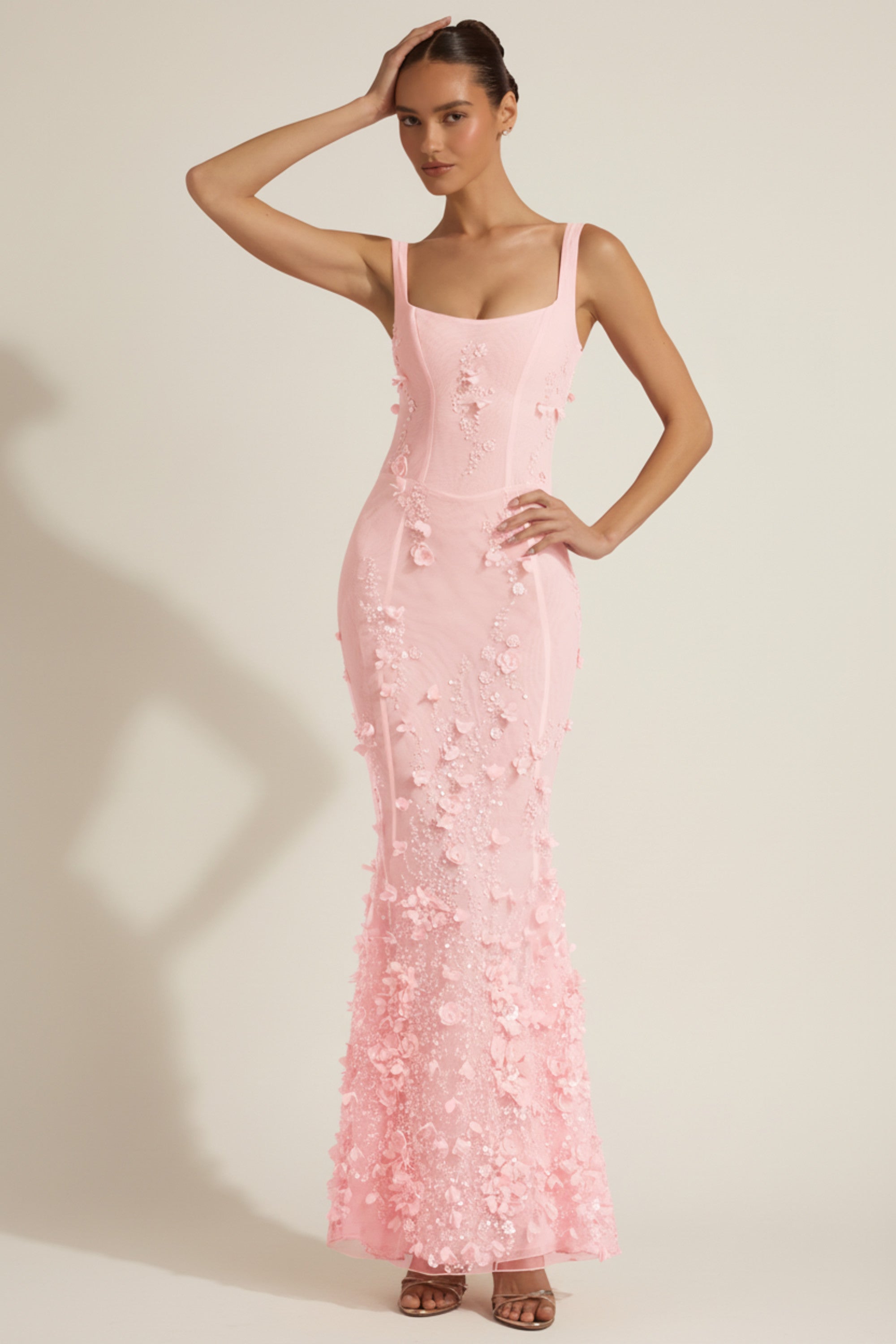 Embellished Appliqué Soft-Scoop Corset Gown