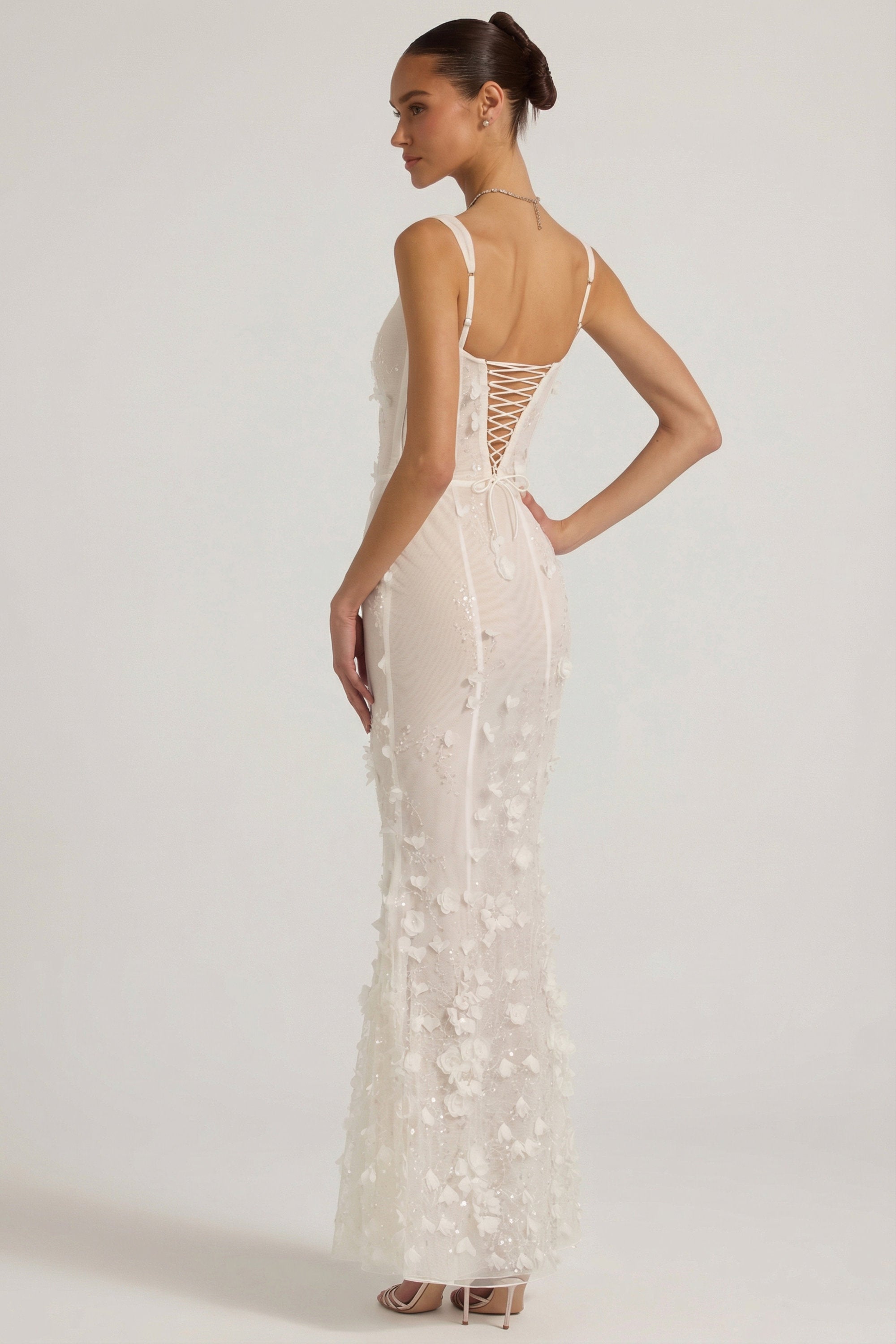 Embellished Appliqué Soft-Scoop Corset Gown