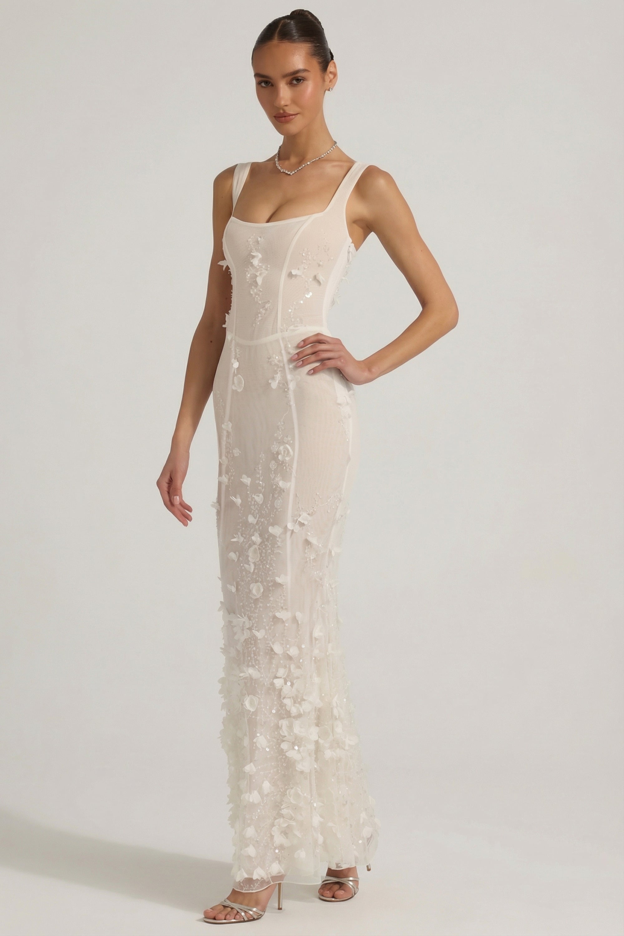 Embellished Appliqué Soft-Scoop Corset Gown