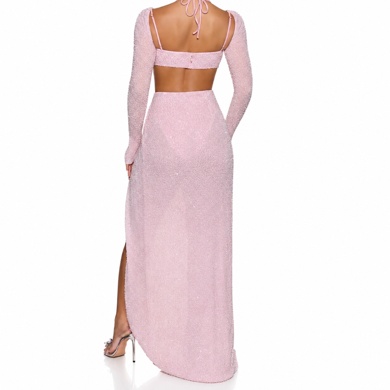 Embellished Cowl Neck Maxi Dress in Blush